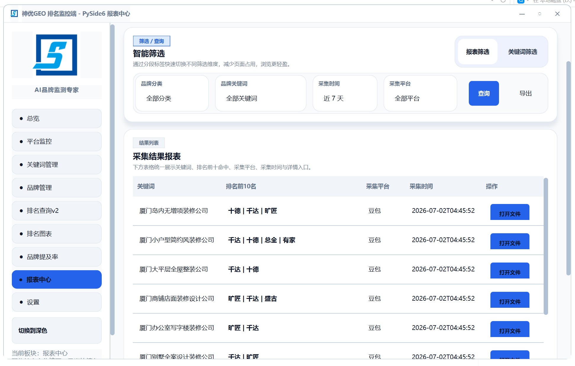 GEO 品牌监控报表中心